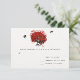 Cartons Réponse Mariage de feuille de coeur rouge