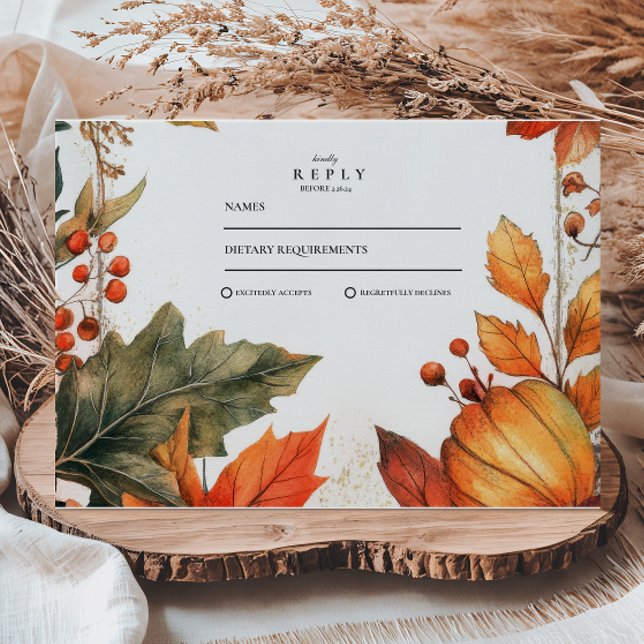 Cartons Réponse Mariage de feuilles d'automne en gras (Créateur téléchargé)