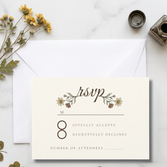 Cartons Réponse Mariage de Fleur de Prairie de Campagne (Country Meadow Wildflower Wedding RSVP Card)
