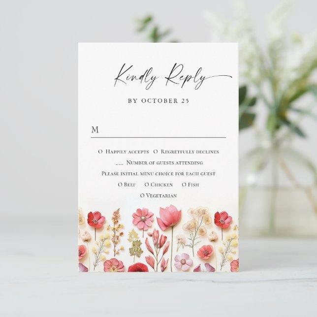 Cartons Réponse Mariage de fleurs sauvages Retro Pastel Rose Boho (Debout devant)
