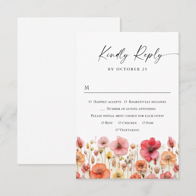 Cartons Réponse Mariage de fleurs sauvages Retro Pastel Rose Boho (Devant / Derrière)