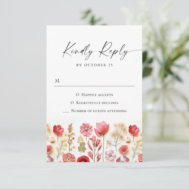 Cartons Réponse Mariage de fleurs sauvages Retro Pastel Rose Boho (Debout devant)