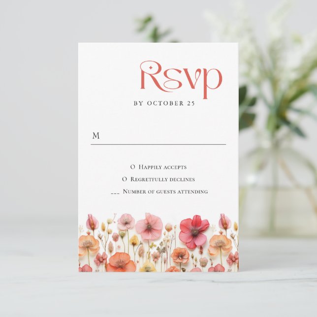 Cartons Réponse Mariage de fleurs sauvages Retro Pastel Rose Boho (Debout devant)
