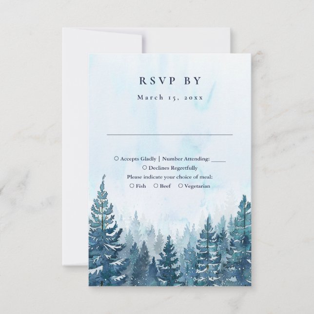 Cartons Réponse Mariage de forêt d'arbres de pin aquarelle hiverna (Devant)