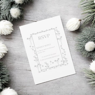 Cartons Réponse Mariage de frontière florale argent