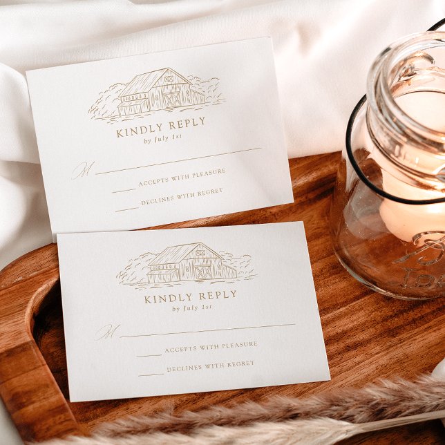 Cartons Réponse Mariage de grange rustique or élégant (Créateur téléchargé)