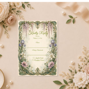 Cartons Réponse Mariage de jardin Art Nouveau romantique aux glyci
