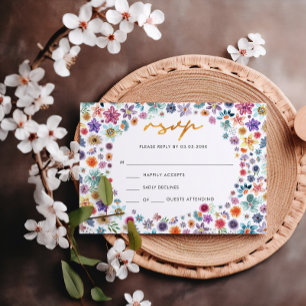 Cartons Réponse Mariage de jardin aux fleurs sauvages dorées bohèm