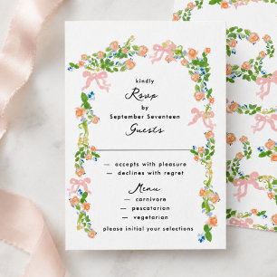 Cartons Réponse Mariage de jardin rococo aquarelle vert sauge et r