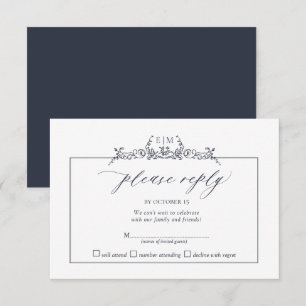 Cartons Réponse Mariage de monogramme de la frontière florale bleu