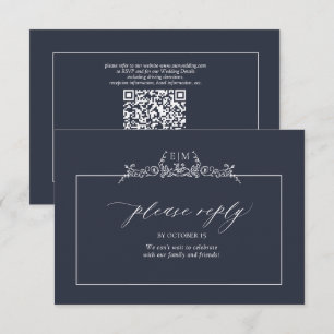 Cartons Réponse Mariage de monogramme de la frontière florale bleu