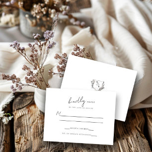 Cartons Réponse Mariage de monogramme Formel Noir/Blanc Floral Cre