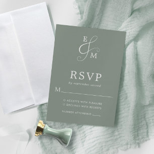 Cartons Réponse Mariage de monogramme moderne Sage Green Ampersand