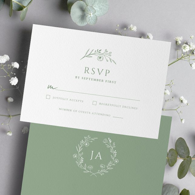 Cartons Réponse Mariage de monogramme vert Sage (Créateur téléchargé)