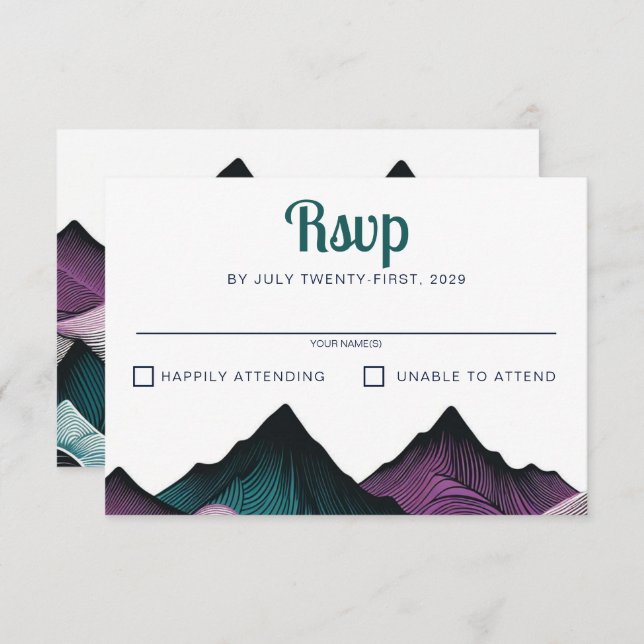 Cartons Réponse Mariage de montagne pourpre et Turquoise (Devant / Derrière)
