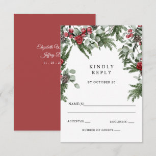 Cartons Réponse Mariage de Noël d'hiver des baies de pin rustique