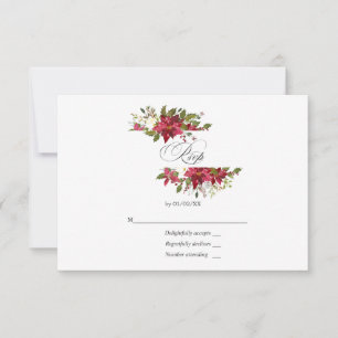 Cartons Réponse Mariage de Noël Floral Aquarelle Bourgogne