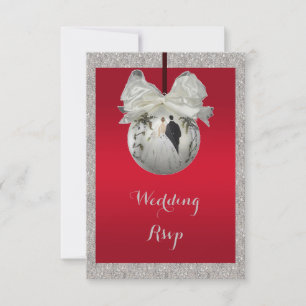 Cartons Réponse Mariage de Noël Rubis Rouge Élégant et Bauble Bril