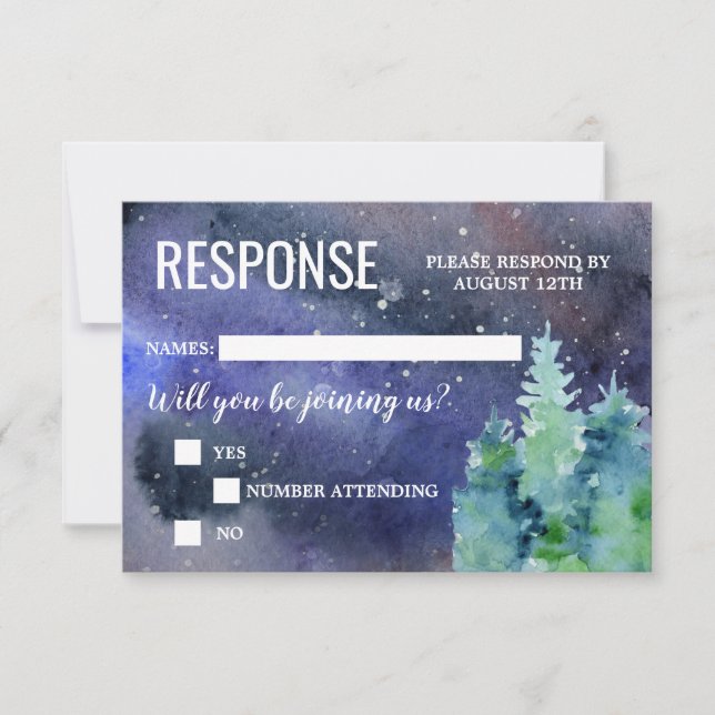 Cartons Réponse Mariage de Nuit Aquarelle Sous Les Étoiles (Devant)