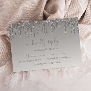 Cartons Réponse Mariage de Parties scintillant argent