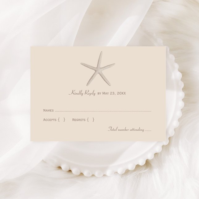 Cartons Réponse Mariage de plage étoile de mer beige côtier (Créateur téléchargé)