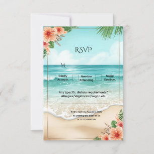 Cartons Réponse Mariage de plage tropical élégant à Hawaii