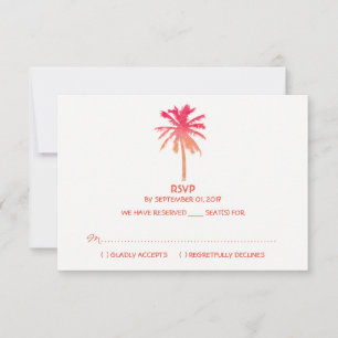 Cartons Réponse Mariage de plage Tropical Sunset Palm Tree Beach