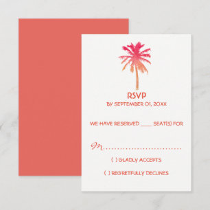 Cartons Réponse Mariage de plage Tropical Sunset Palm Tree Beach