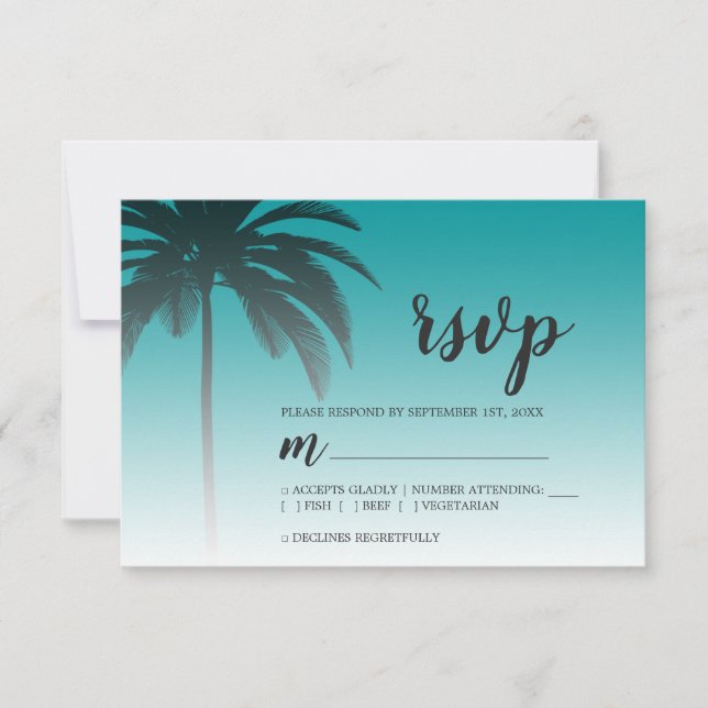 Cartons Réponse Mariage de plage verte tropicale Palm Tree (Devant)