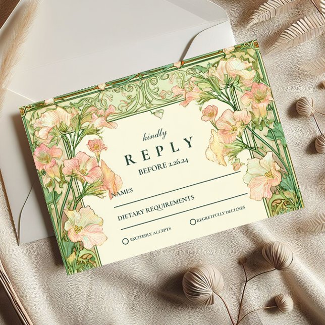 Cartons Réponse Mariage de pois doux rose Art nouveau (Créateur téléchargé)
