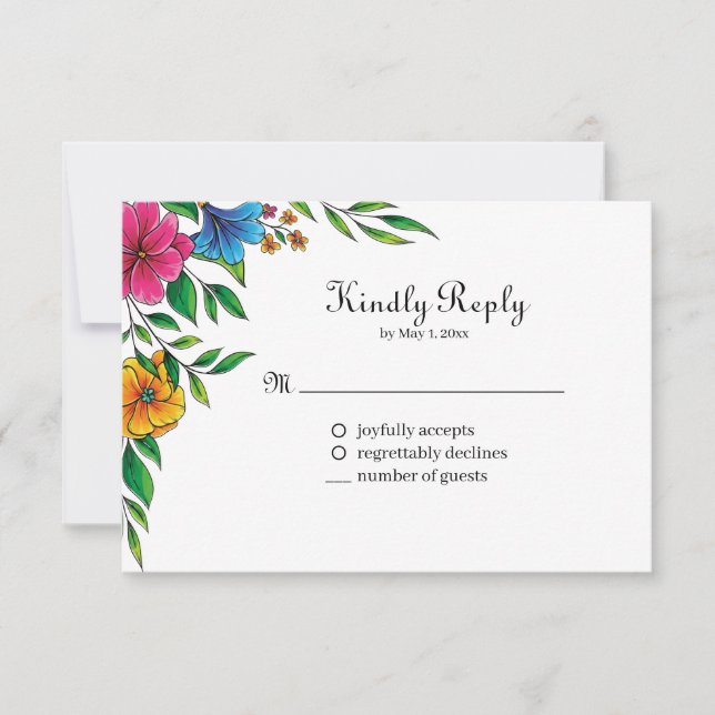 Cartons Réponse Mariage de printemps-été avec fleurs éclatantes (Devant)
