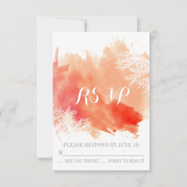 Cartons Réponse Mariage de récif corallien d'aquarelle moderne RSV (Devant)