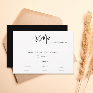 Cartons Réponse Mariage de repas minimaliste moderne en noir