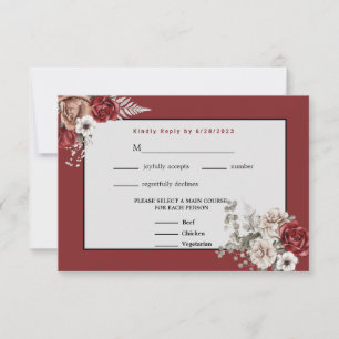 Cartons Réponse Mariage de Roses Burgundy, Blush Rose et Blanc RSV
