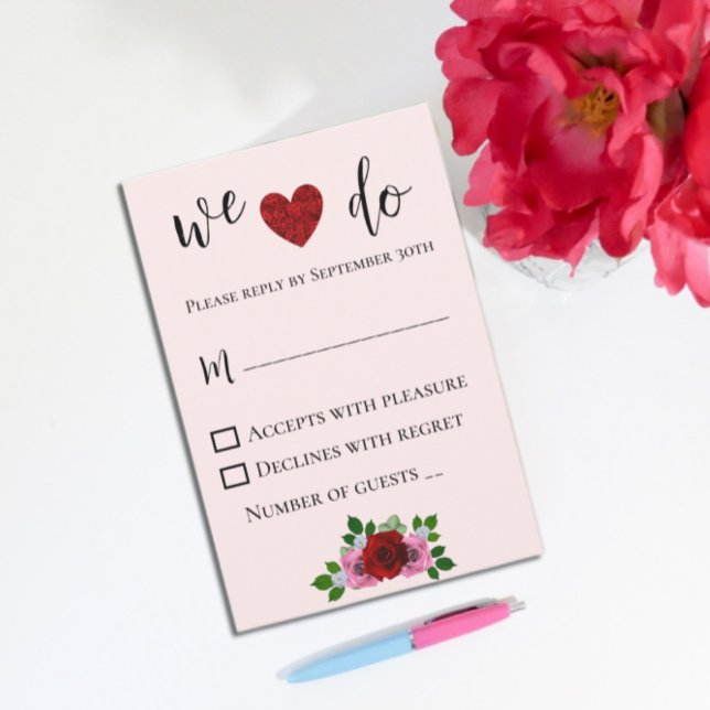 Cartons Réponse Mariage de roses rouges et roses (Créateur téléchargé)