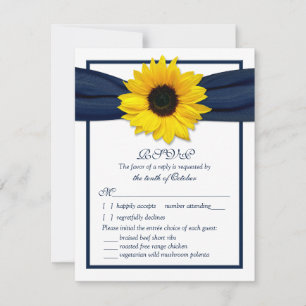 Cartons Réponse Mariage de ruban de la Sunflower Navy Choix de rep