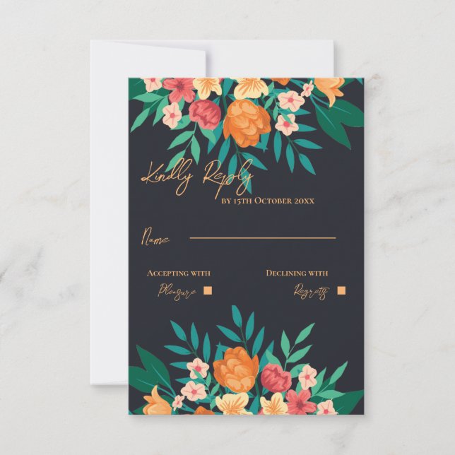 Cartons Réponse Mariage de script d'aquarelle jaune et orange (Devant)