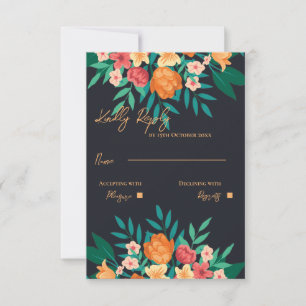 Cartons Réponse Mariage de script d'aquarelle jaune et orange