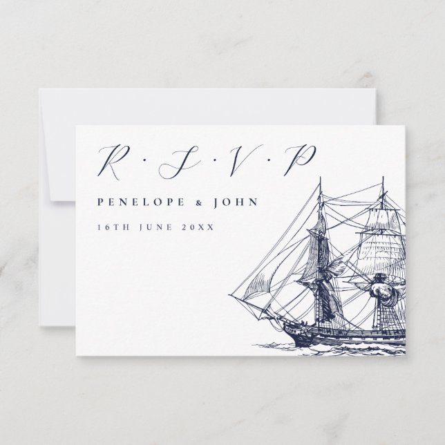 Cartons Réponse Mariage de script d'illustration de navire nautiqu (Devant)