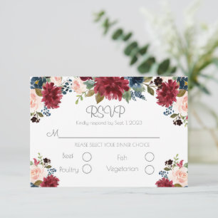 Cartons Réponse Mariage de script élégant à la florale rose vif bo
