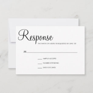 Cartons Réponse Mariage de script élégant en noir et blanc simple