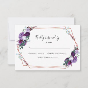 Cartons Réponse Mariage de script floral violet moderne