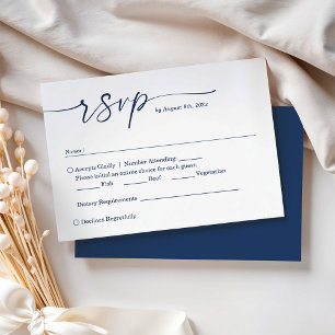 Cartons Réponse Mariage de script manuscrit de la Marine Blue Call