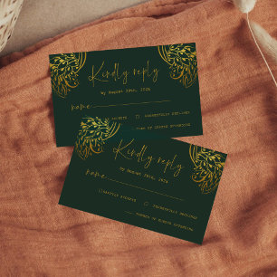 Cartons Réponse Mariage de script minimaliste Ornate Gold Frills