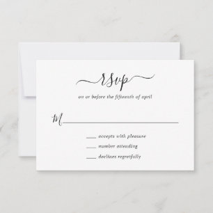 Cartons Réponse Mariage de script noir et blanc simple et élégant