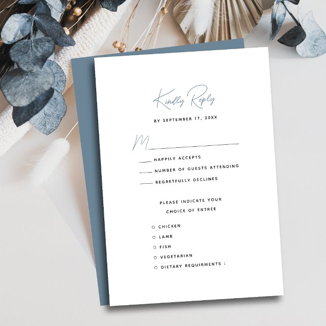 Cartons Réponse Mariage de script Whimsical moderne bleu Dusty (Créateur téléchargé)