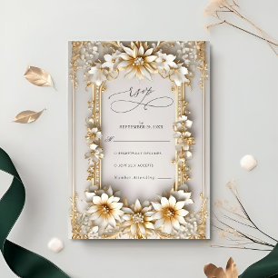 Cartons Réponse Mariage de style chic orné floral jaune