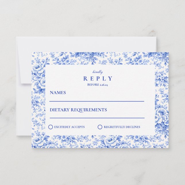 Cartons Réponse Mariage de style Delft Blue Chinoiserie (Devant)