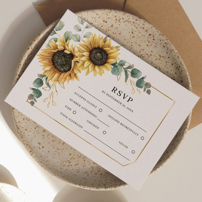 Cartons Réponse Mariage de tournesol de verdure florale (Sunflower Eucalyptus Floral Wedding RSVP Response Card)