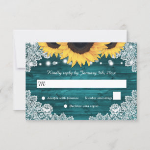 Cartons Réponse Mariage de tournesol en dentelle de bois rustique 
